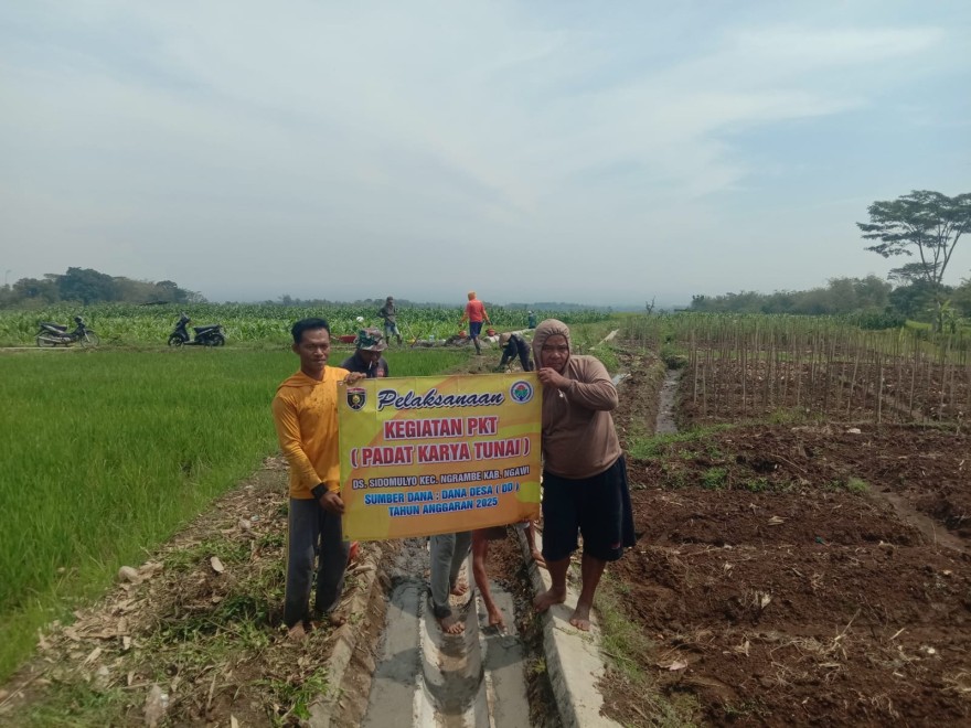 PADAT KARYA TUNAI CIPTAKAN SALURAN IRIGASI LANCAR DESA SIDOMULYO 